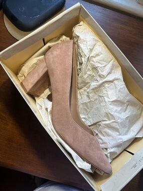 Marc Fisher Blush Suede Block Heel Pumps